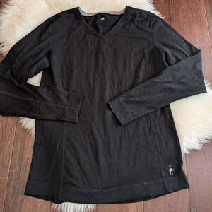 Smartwool Merino Wool Black Long Sleeve V-Neck Shirt L Large